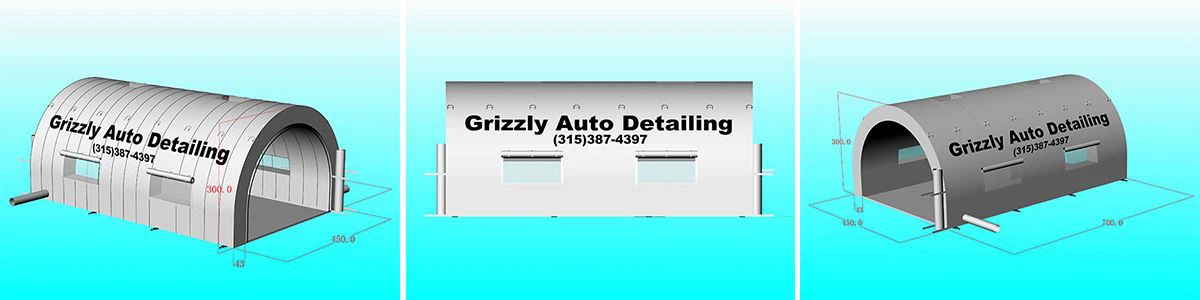 3D design drawing of mobile inflatable car wash tent canopy